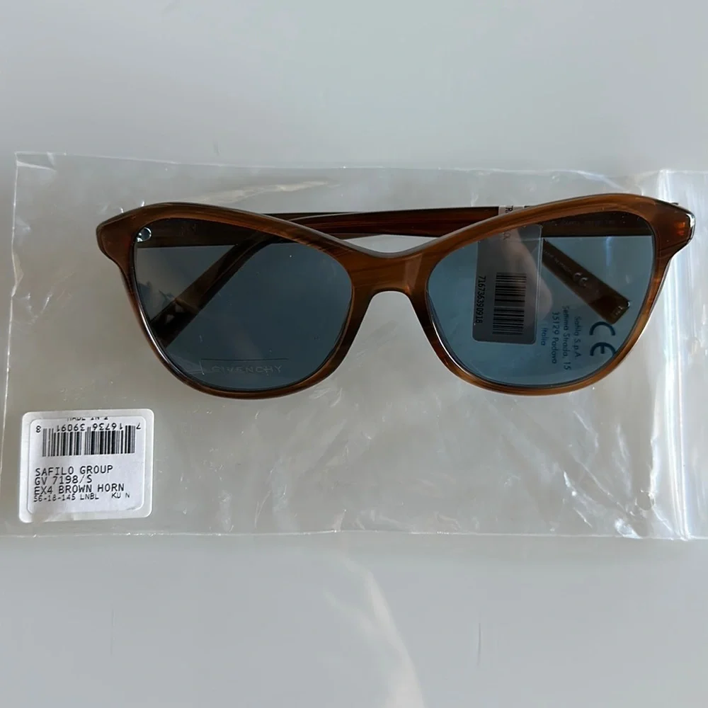 Givenchy Gradient Brown Horn Cat Eye Sunglasses with Blue Lenses 56mm NEW